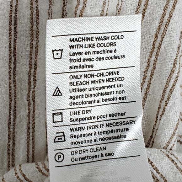 Vince Double Bar Striped Boxy Button Front Shirt Size Large Crinkle Gauze Top - Picture 11 of 12